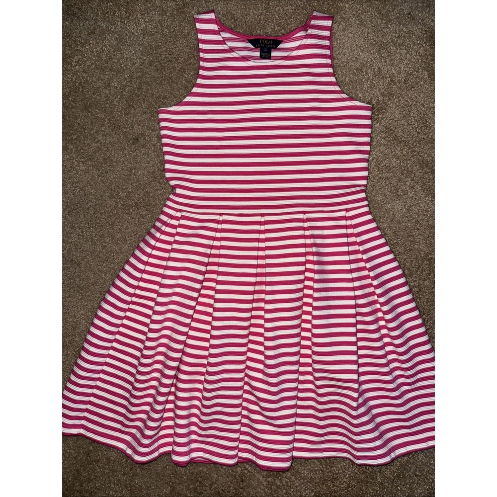 Polo Ralph Lauren Pink and White Striped Babydoll Dress Girl's Size XL 16‎